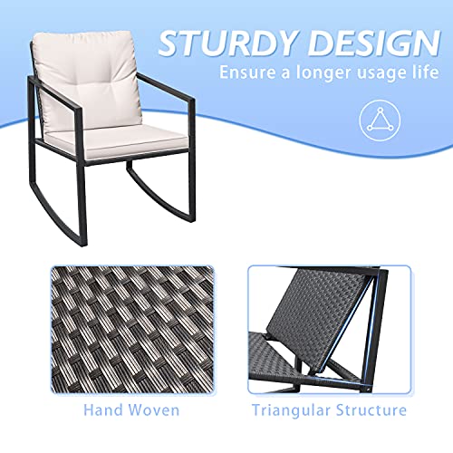 Greesum 3-Piece Rocking Wicker Bistro Set in Beige