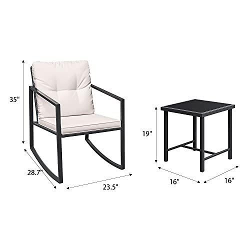 Greesum 3-Piece Rocking Wicker Bistro Set in Beige