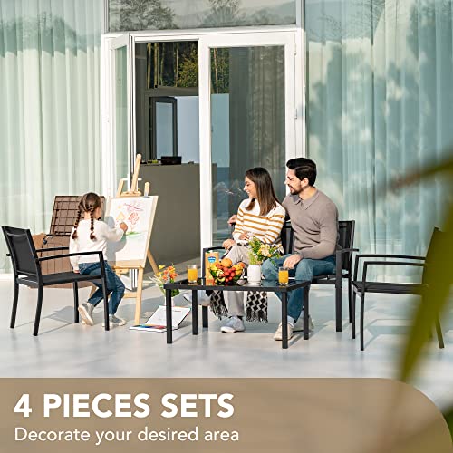 Devoko 4-Piece Outdoor Patio Conversation Set (Black)