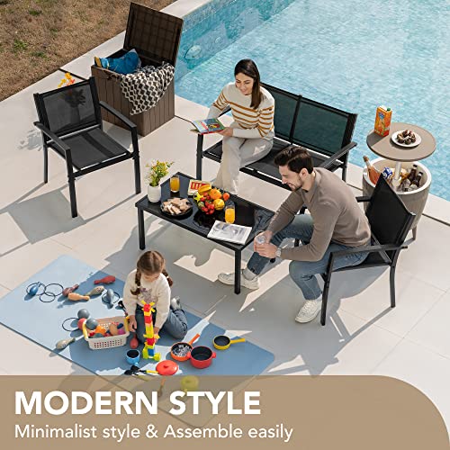 Devoko 4-Piece Outdoor Patio Conversation Set (Black)