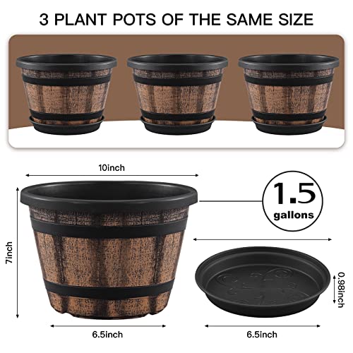 3 Pack 10" Whiskey Barrel Planters with Drainage