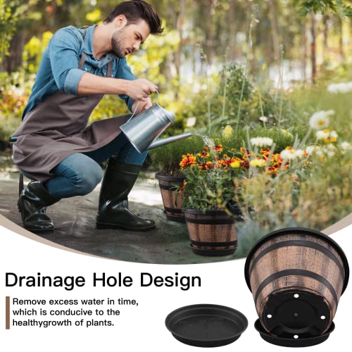 3 Pack 10" Whiskey Barrel Planters with Drainage