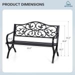 Outdoor Garden Bench with Floral Pattern, Cast Iron Frame