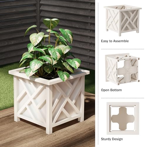 White Lattice Flower Box Planters for Garden Decor