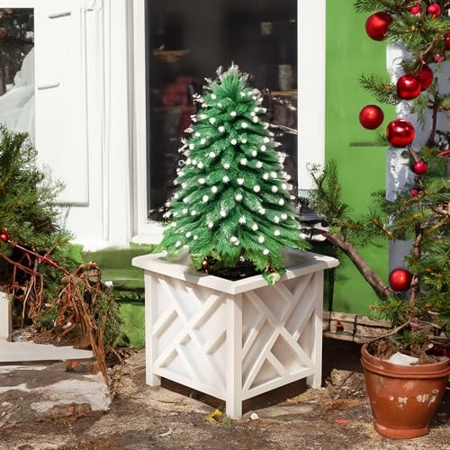 White Lattice Flower Box Planters for Garden Decor