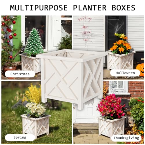 White Lattice Flower Box Planters for Garden Decor