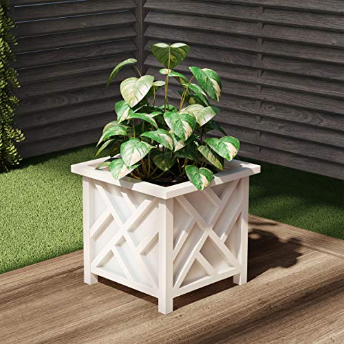 White Lattice Flower Box Planters for Garden Decor