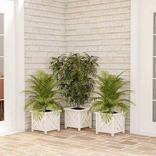 White Lattice Flower Box Planters for Garden Decor