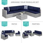 7-Pc Modular Outdoor Sectional Wicker Conversation Set - Gray/Navy