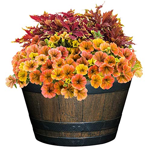 Walnut Brown Plastic Resin Flower Pot Barrel Planter