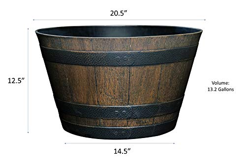 Walnut Brown Plastic Resin Flower Pot Barrel Planter