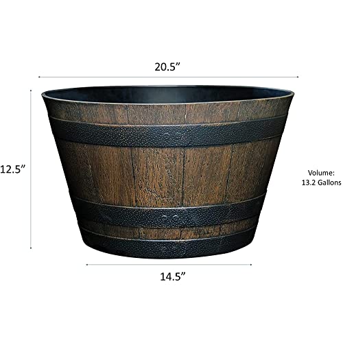 Walnut Brown Plastic Resin Flower Pot Barrel Planter