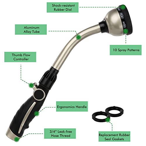 Metal Garden Hose Wand with 10 Spray Patterns