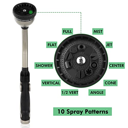 Metal Garden Hose Wand with 10 Spray Patterns