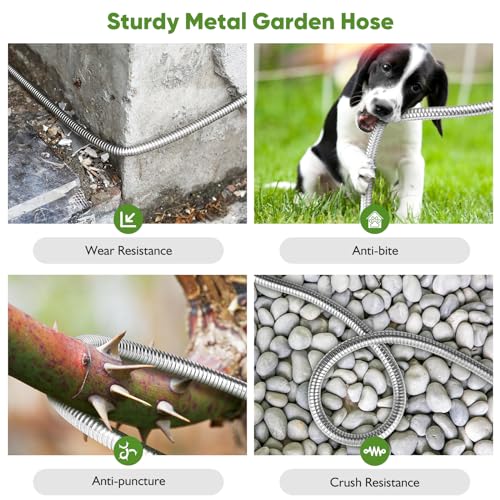 100FT Stainless Steel Heavy-Duty Garden Hose with Nozzle
