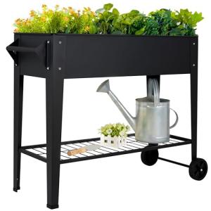 32" Rolling Raised Garden Bed with Shelf