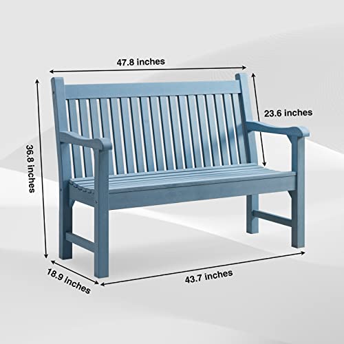 Psilvam 2-Person Poly Lumber Garden Bench, All-Weather (Blue)