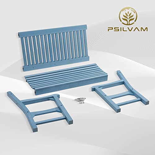 Psilvam 2-Person Poly Lumber Garden Bench, All-Weather (Blue)