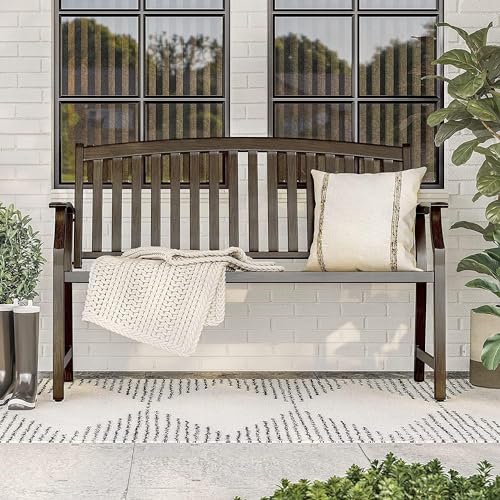 Farmhouse Outdoor Bench with Anti-Rust Coated Frame, Brown