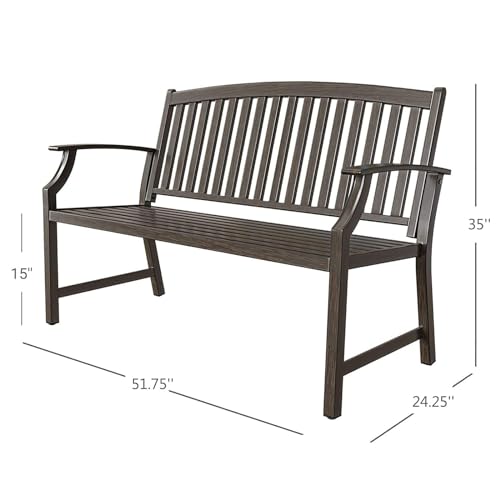 Farmhouse Outdoor Bench with Anti-Rust Coated Frame, Brown