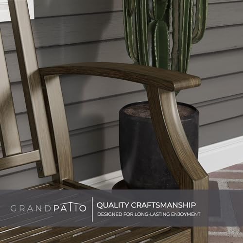 Farmhouse Outdoor Bench with Anti-Rust Coated Frame, Brown