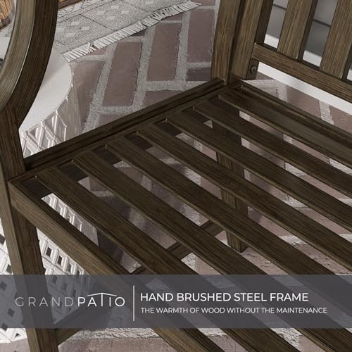 Farmhouse Outdoor Bench with Anti-Rust Coated Frame, Brown