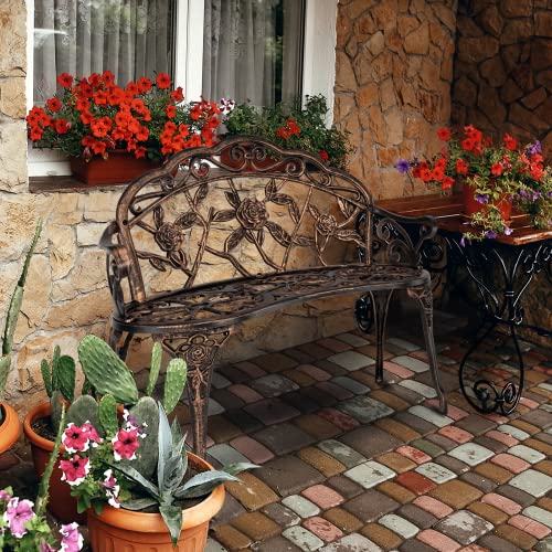 VINGLI 38.5" Outdoor Metal Rose Bench (Bronze)