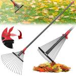 Adjustable 76-Inch Metal Leaf Rake with Tines