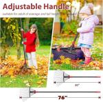 Adjustable 76-Inch Metal Leaf Rake with Tines