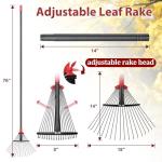 Adjustable 76-Inch Metal Leaf Rake with Tines
