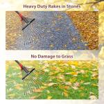 Adjustable 76-Inch Metal Leaf Rake with Tines