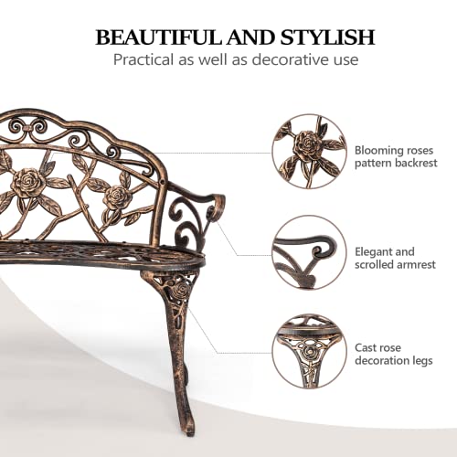 VINGLI 38.5" Outdoor Metal Rose Bench (Bronze)