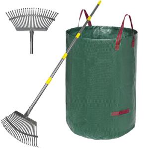 Adjustable Heavy-Duty Garden Rake with Bags