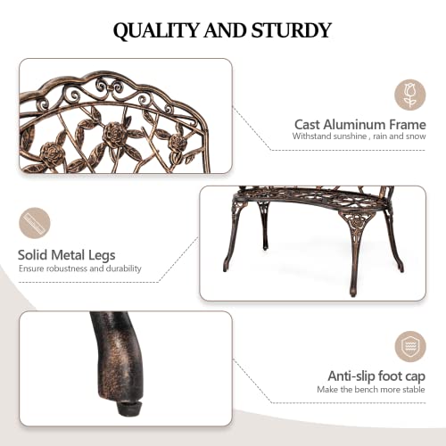 VINGLI 38.5" Outdoor Metal Rose Bench (Bronze)