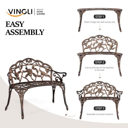 VINGLI 38.5" Outdoor Metal Rose Bench (Bronze)