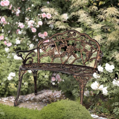 VINGLI 38.5" Outdoor Metal Rose Bench (Bronze)
