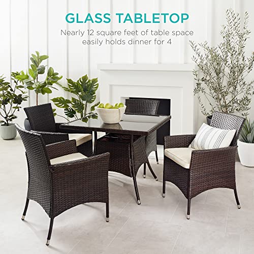 5-Piece Indoor Outdoor Wicker Dining Set with Glass Tabletop
