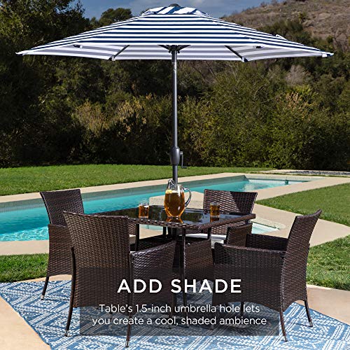 5-Piece Indoor Outdoor Wicker Dining Set with Glass Tabletop