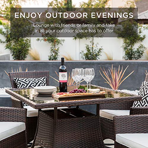 5-Piece Indoor Outdoor Wicker Dining Set with Glass Tabletop