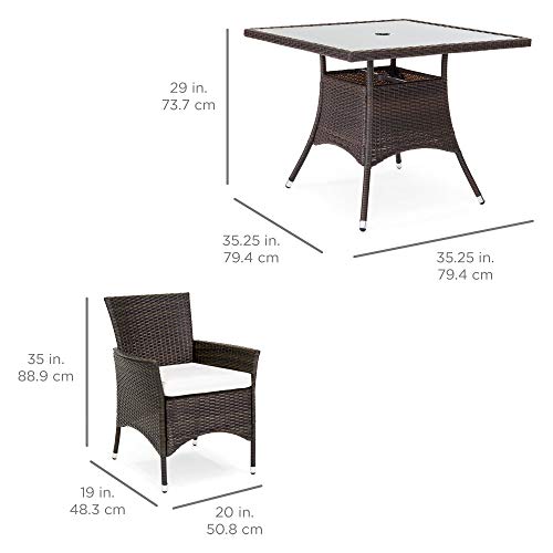 5-Piece Indoor Outdoor Wicker Dining Set with Glass Tabletop