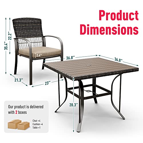 Pamapic 5-Piece Patio Dining Set, Weather Resistant PE Rattan