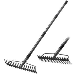 Heavy Duty 63-Inch Metal Garden Rake with 17 Tongs