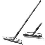 Heavy Duty 63-Inch Metal Garden Rake with 17 Tongs