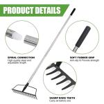16-Tine Heavy Duty Garden Rake with Adjustable Handle