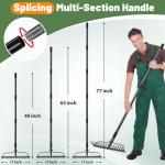 Heavy Duty 63-Inch Metal Garden Rake with 17 Tongs