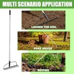 16-Tine Heavy Duty Garden Rake with Adjustable Handle