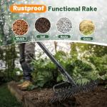 Heavy Duty 63-Inch Metal Garden Rake with 17 Tongs