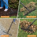 Heavy Duty 63-Inch Metal Garden Rake with 17 Tongs