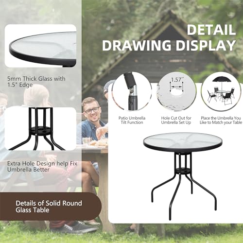 6-Piece Folding Patio Dining Set with Umbrella, Black