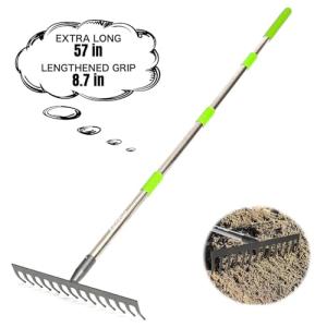 Adjustable Metal Leaf Rake with 14 Tines